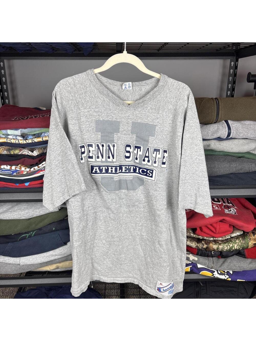 Vintage 90s Champion Penn State Athletics Spellout V-Neck Tee Size XL